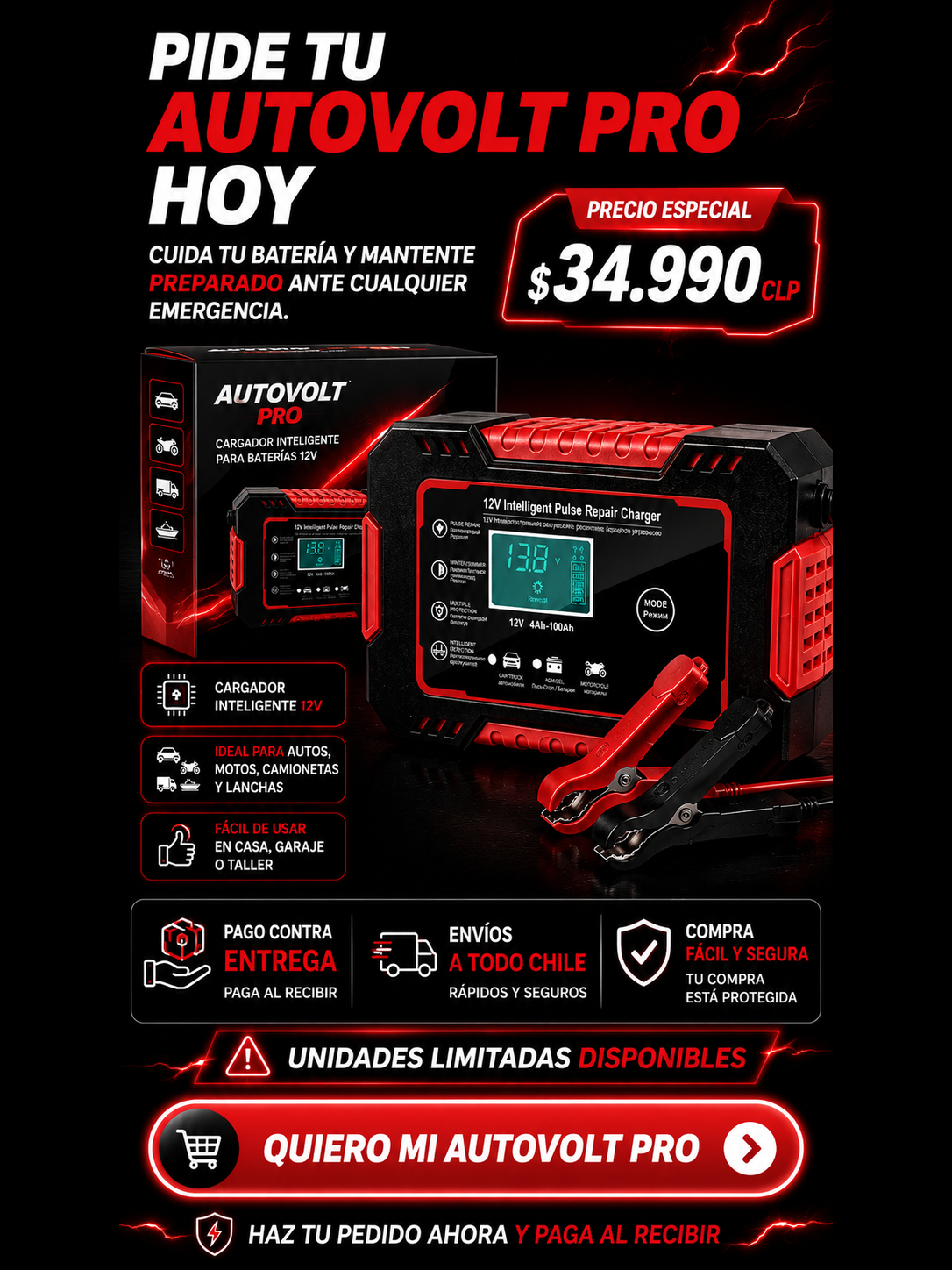 AutoVolt Pro - Cargador y reparador de baterías 12V