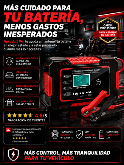 AutoVolt Pro - Cargador y reparador de baterías 12V